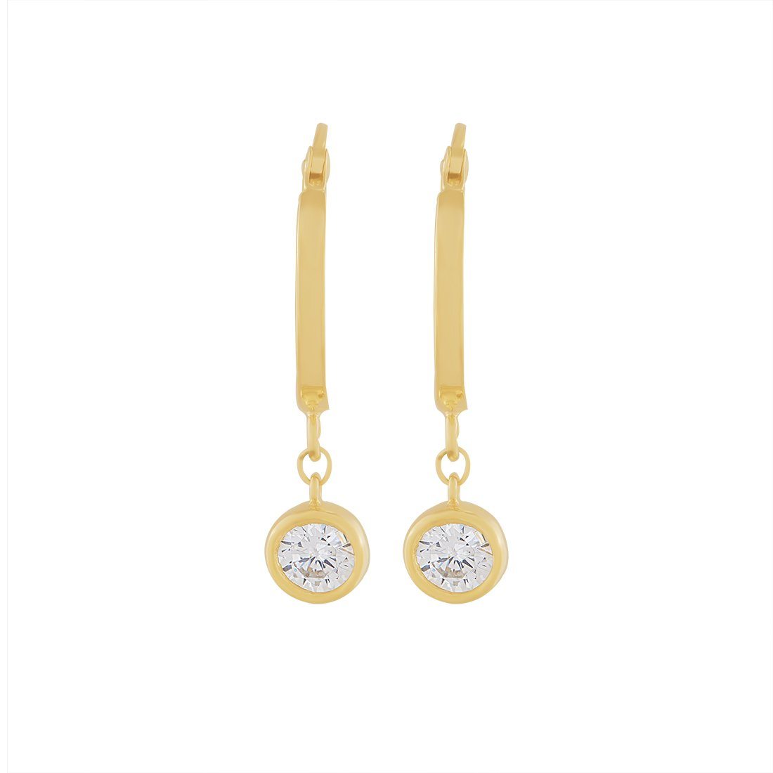 9ct Yellow Gold Silver Infused Hoop Earrings with Cubic Zirconia Drop Earrings Bevilles