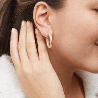 9ct Yellow Gold Silver Infused Fancy Twist Hoop Earrings 20mm Earrings Bevilles