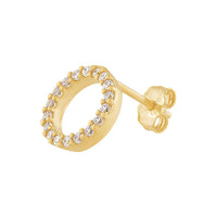 9ct Yellow Gold Silver Infused Circle Stud Earrings with Cubic Zircona Earrings Bevilles