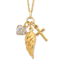 9ct Yellow Gold Silver Infused Heart + Cross + Wing Necklace Necklaces Bevilles