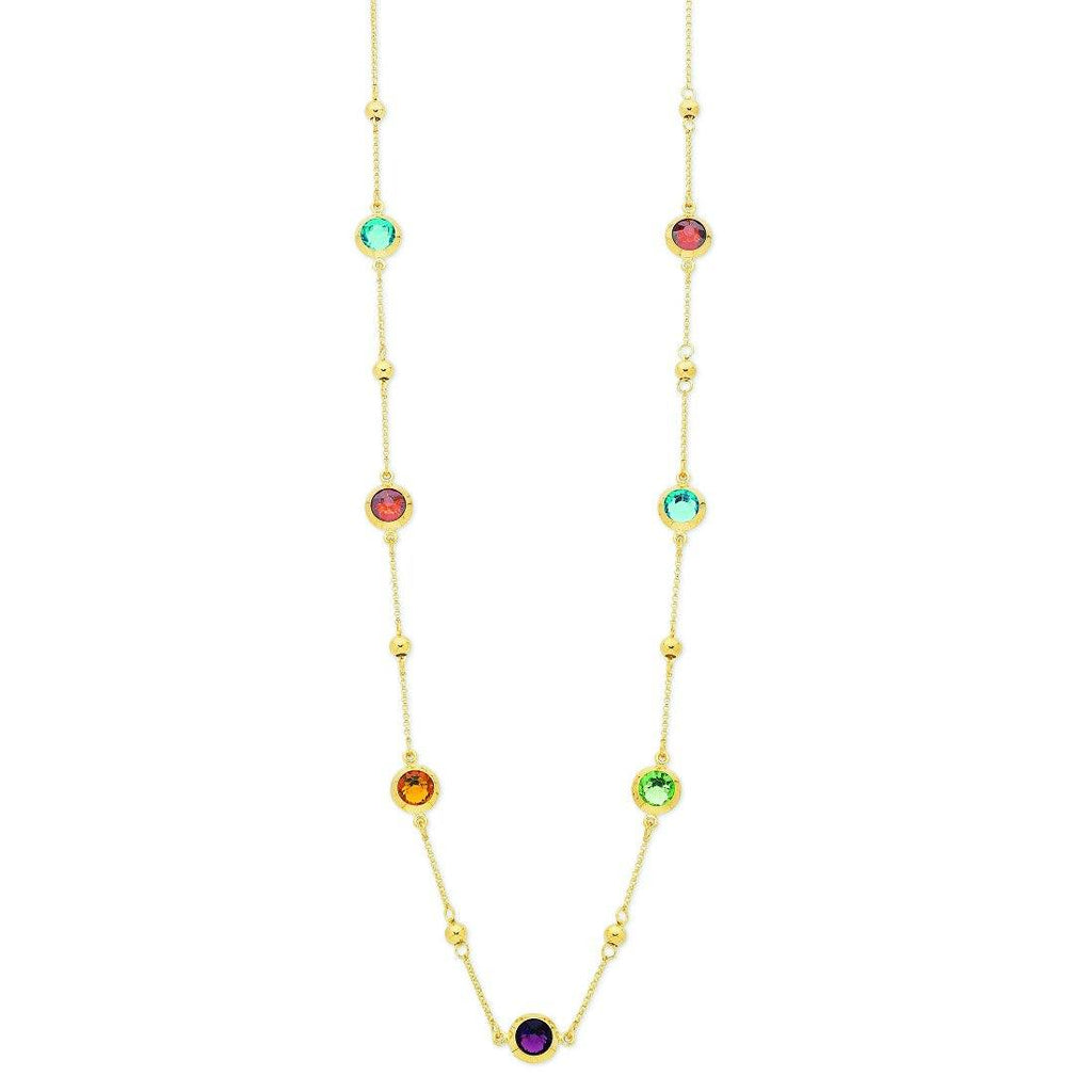 9ct Yellow Gold Silver Infused Multi Coloured Crystal Necklace 75cm