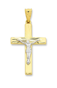 9ct Two Tone Silver Infused Diamond Cut Crucifix Pendant Necklaces Bevilles