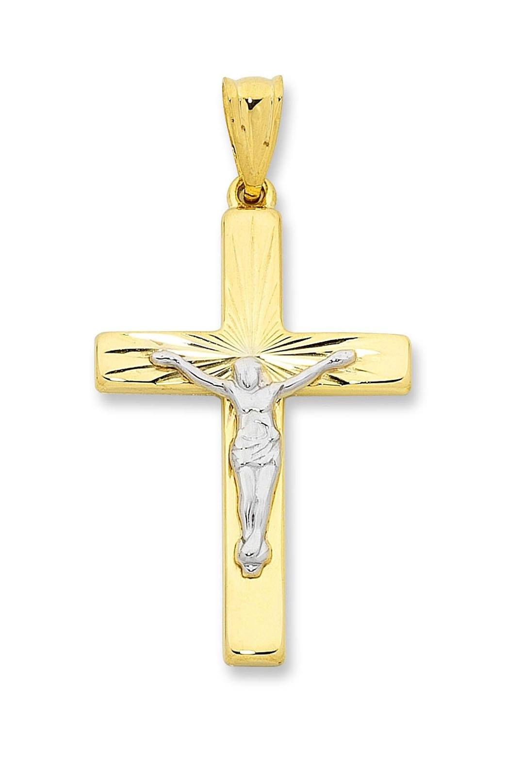 9ct Two Tone Silver Infused Diamond Cut Crucifix Pendant Necklaces Bevilles