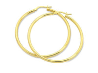 9ct Yellow Gold Silver Infused Plain Hoop Earrings 40mm Earrings Bevilles