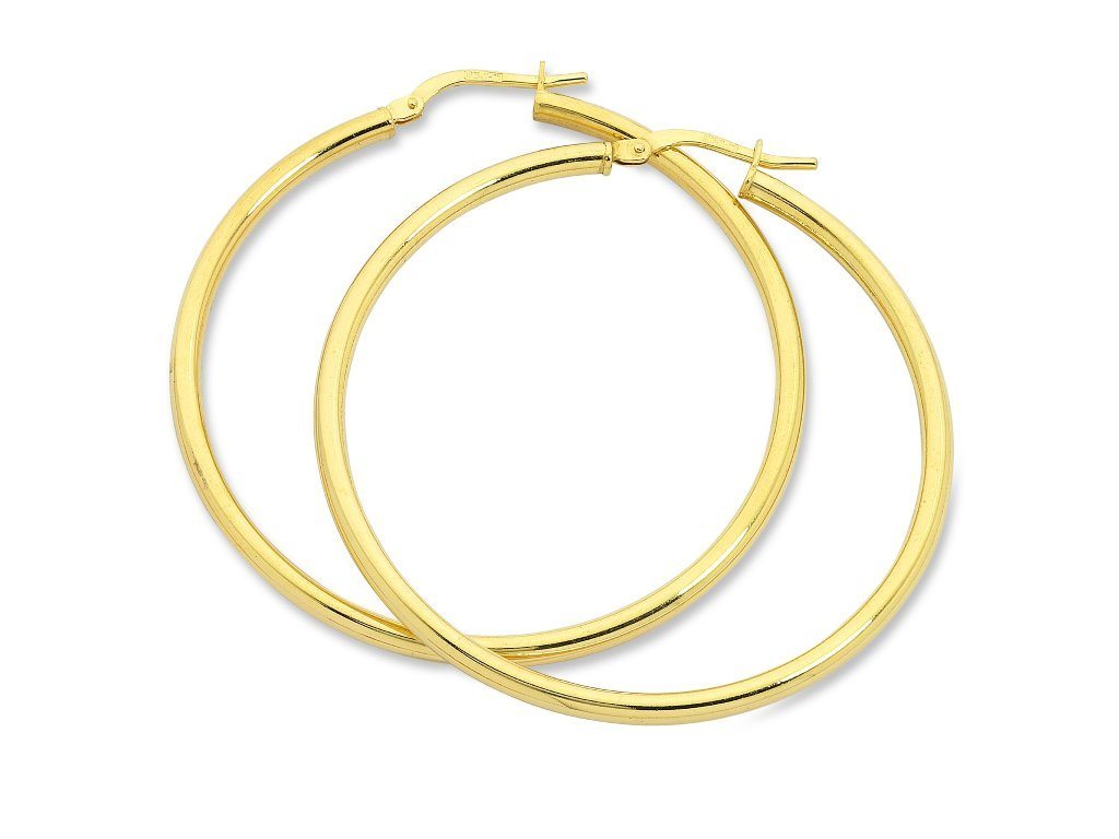 9ct Yellow Gold Silver Infused Plain Hoop Earrings 40mm Earrings Bevilles