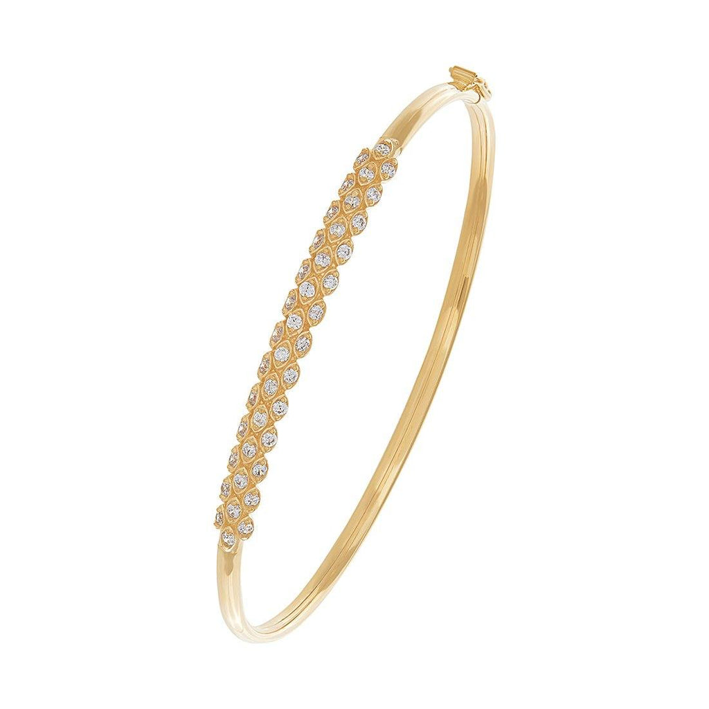 9ct Yellow Gold Silver Infused Triple Row Bangle with Cubic Zirconia