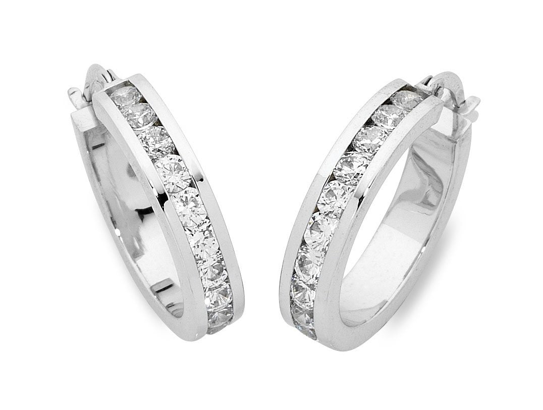 9ct White Gold Silver Infused Cubic Zirconia Earrings Earrings Bevilles