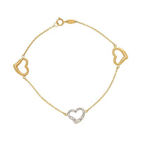 9ct Yellow Gold Heart Charm Bracelet with Crystals 19cm Bracelets Bevilles