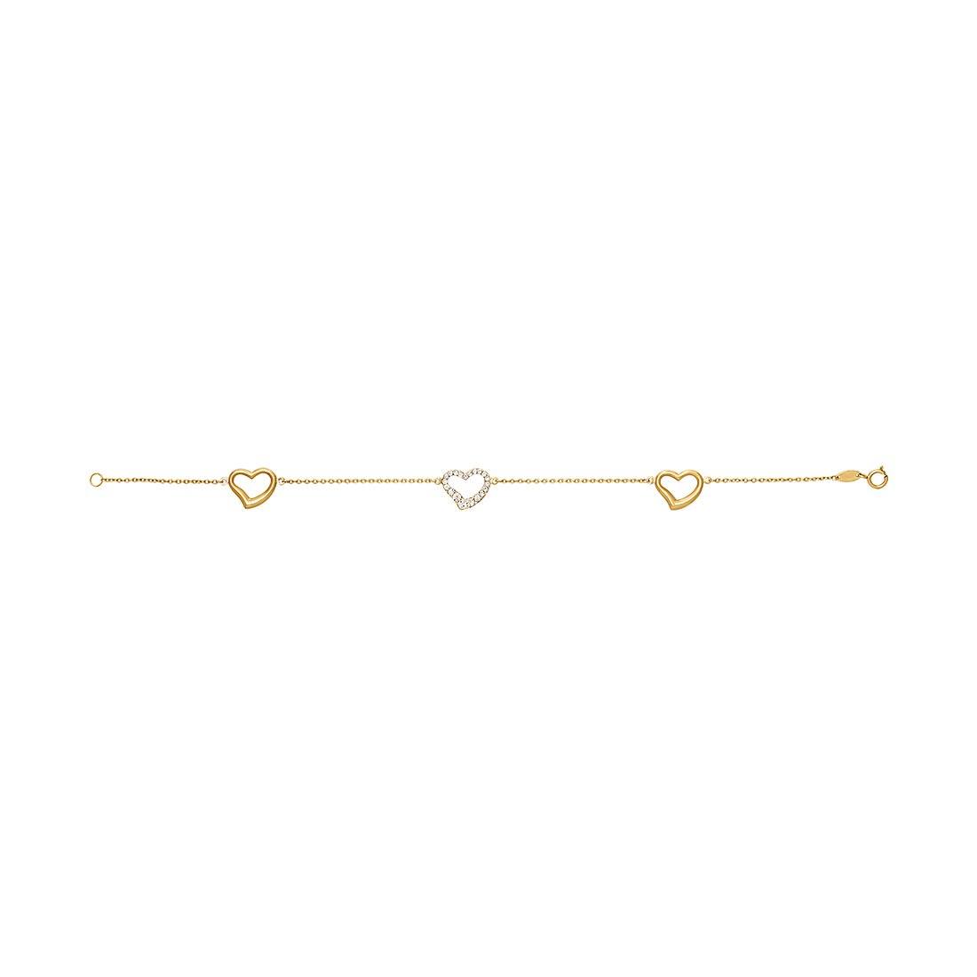 9ct Yellow Gold Heart Charm Bracelet with Crystals 19cm Bracelets Bevilles