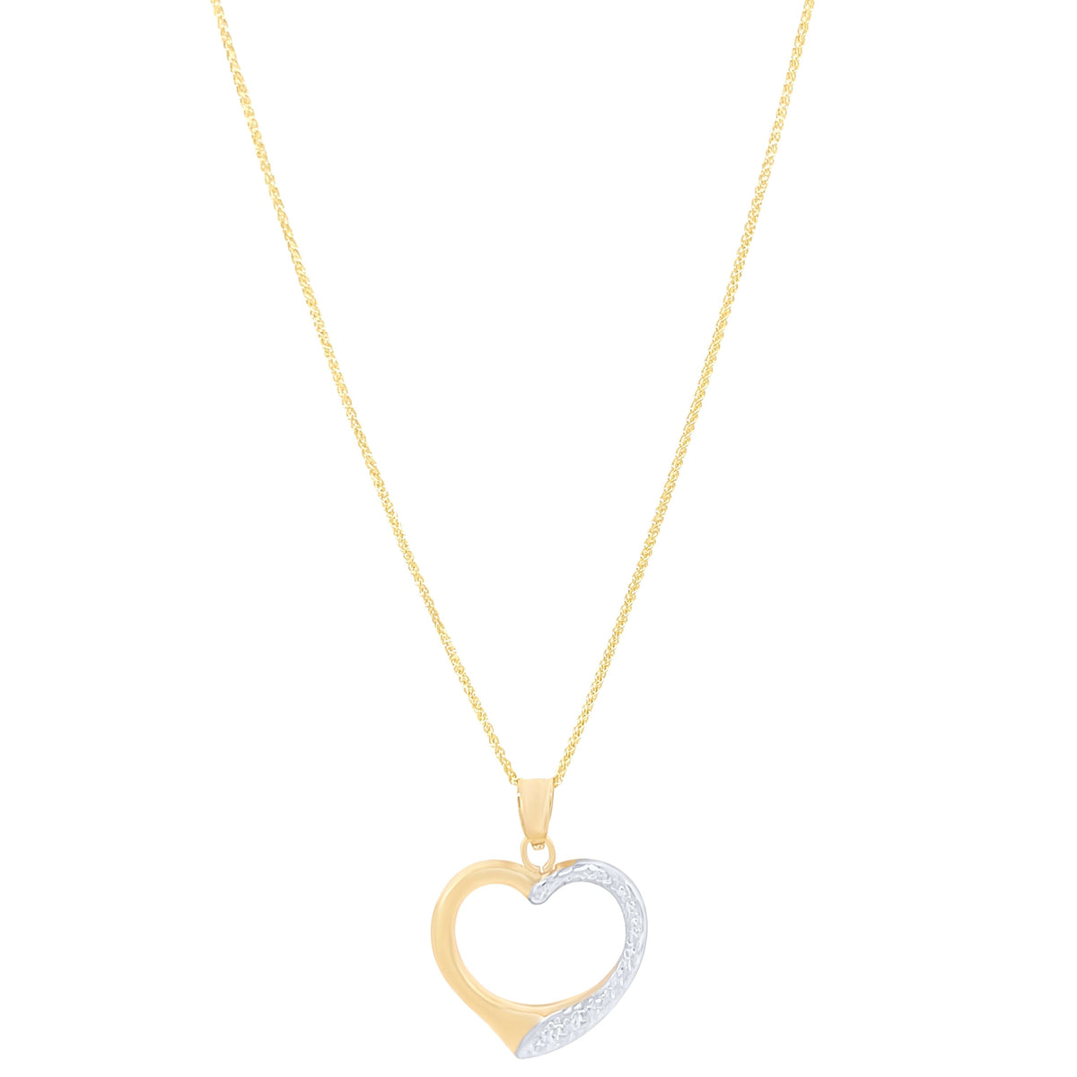 9ct Yellow Gold Two Tone Diamond Cut Heart Shaped Charm Necklaces Bevilles 