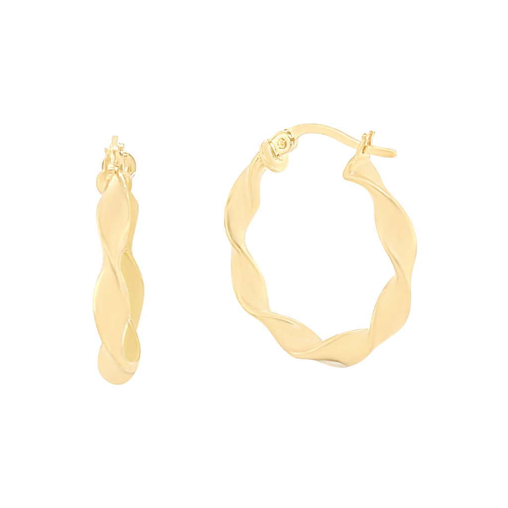 9ct Yellow Gold Twist Hoop Earrings 10MM Bevilles Jewellers
