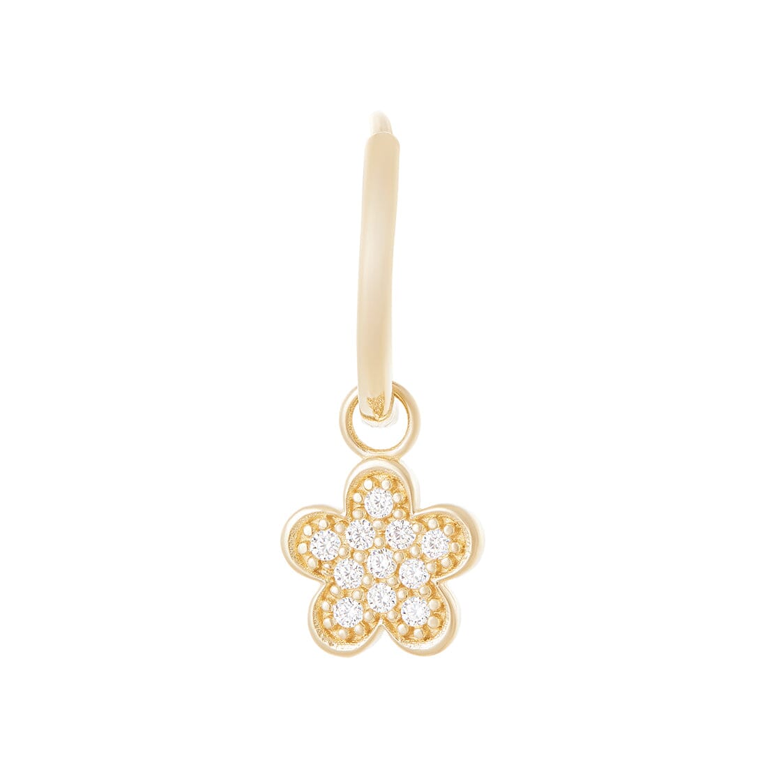 9ct Yellow Gold Pave Flower Charms Hoop Earrings with Cubic Zirconia Earrings Bevilles