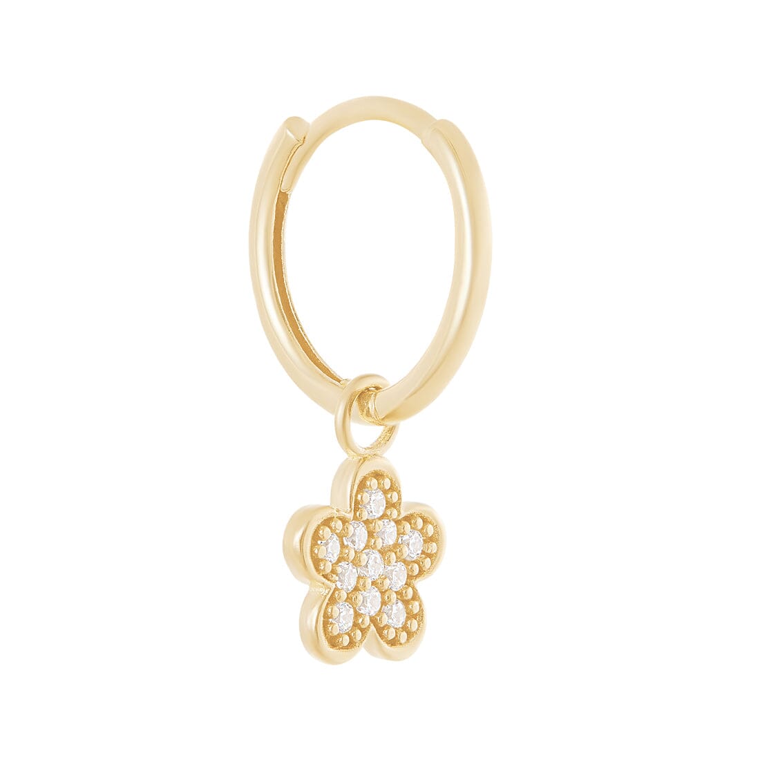9ct Yellow Gold Pave Flower Charms Hoop Earrings with Cubic Zirconia Earrings Bevilles