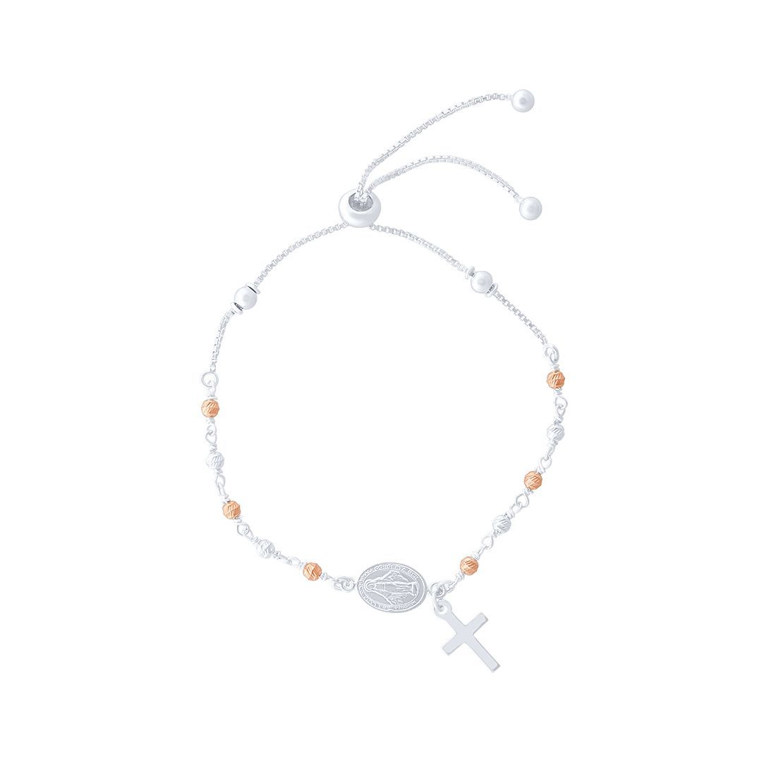 Rose Plated Rosary Bead Bracelet in Sterling Silver Bracelets Bevilles