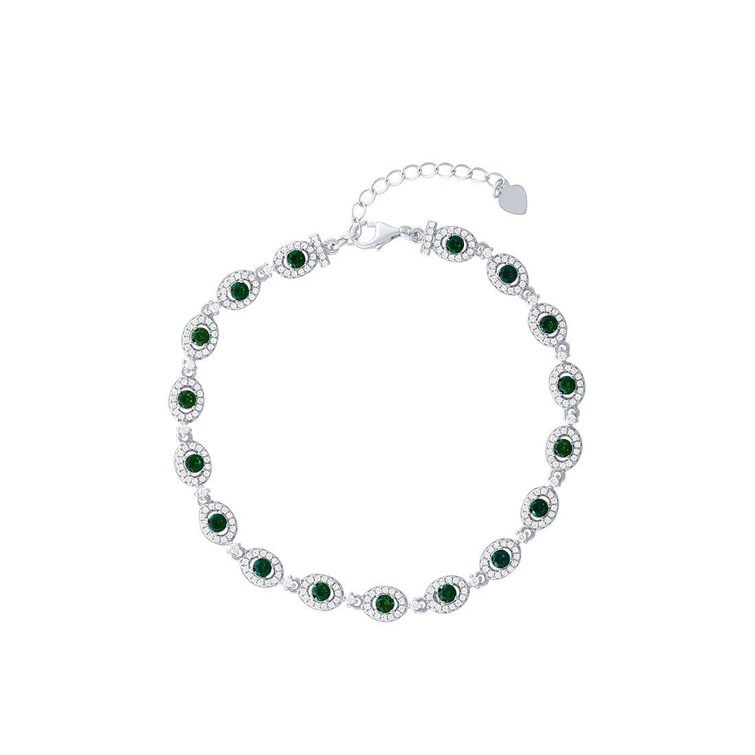 Halo Curb Bracelet with Green Cubic Zirconia in Sterling Silver Bracelets Bevilles