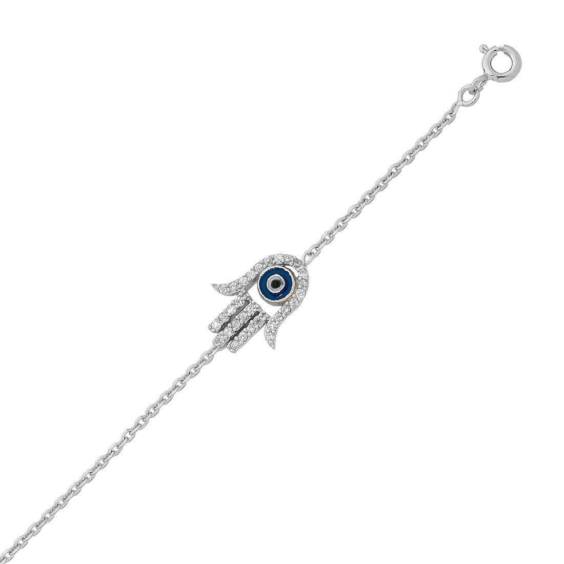 Sterling Silver Evil Eye Zirconia Hamsa Charm Bracelet Bracelets Bevilles
