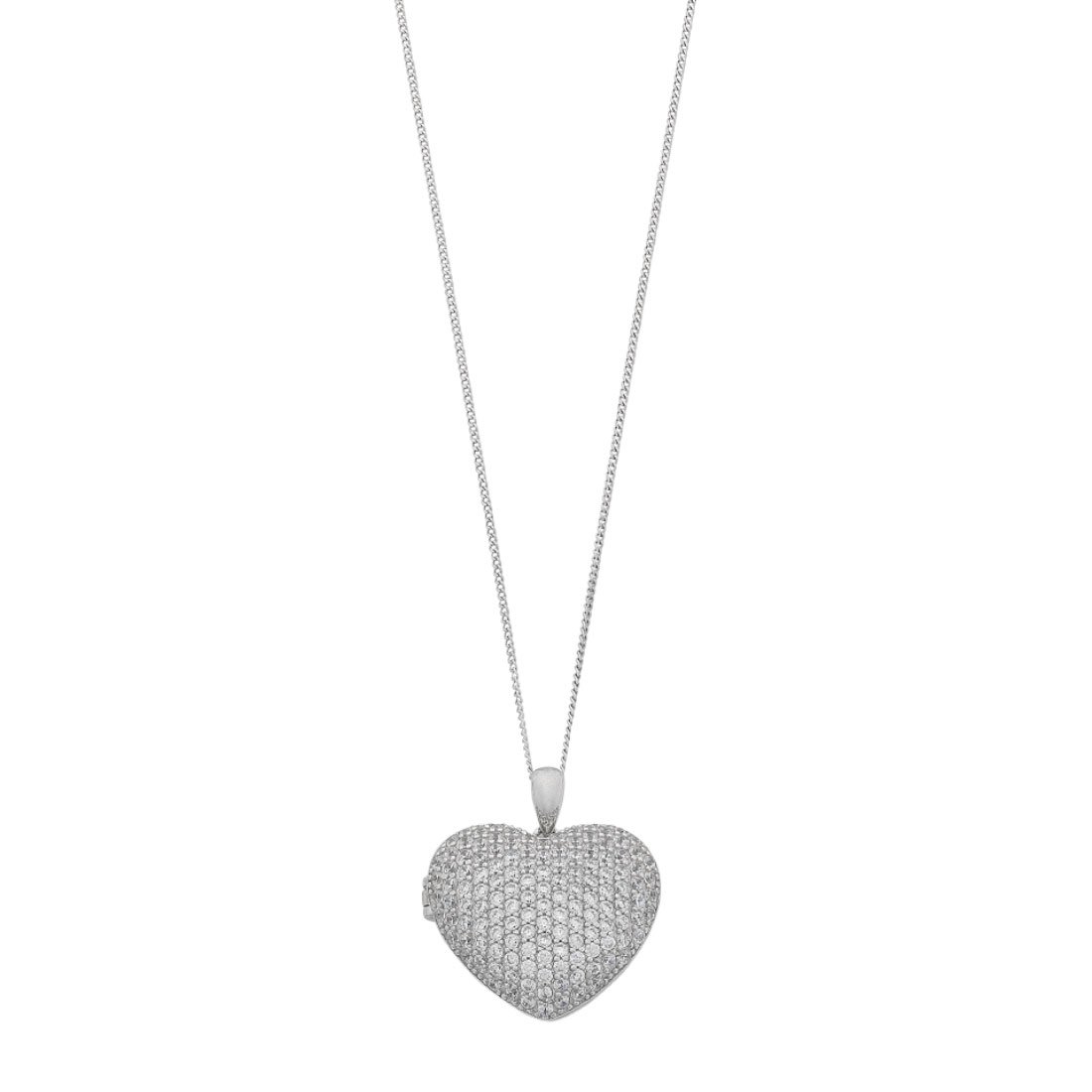Puff Heart Cubic Zirconia Necklace in Sterling Silver Necklaces Bevilles 