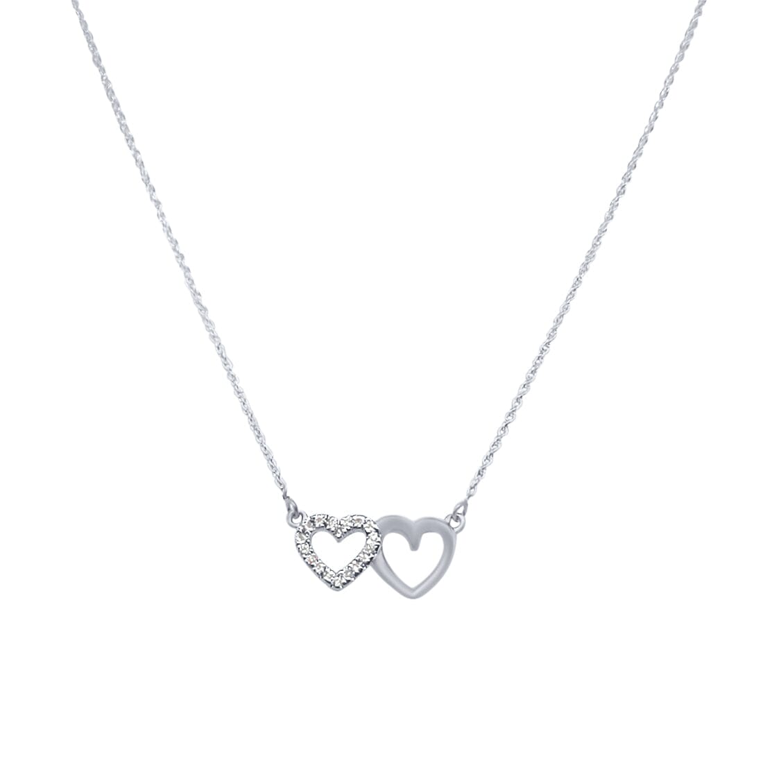 42cm Double Open Heart Necklace with Cubic Zirconia in Sterling Silver Necklaces Bevilles 