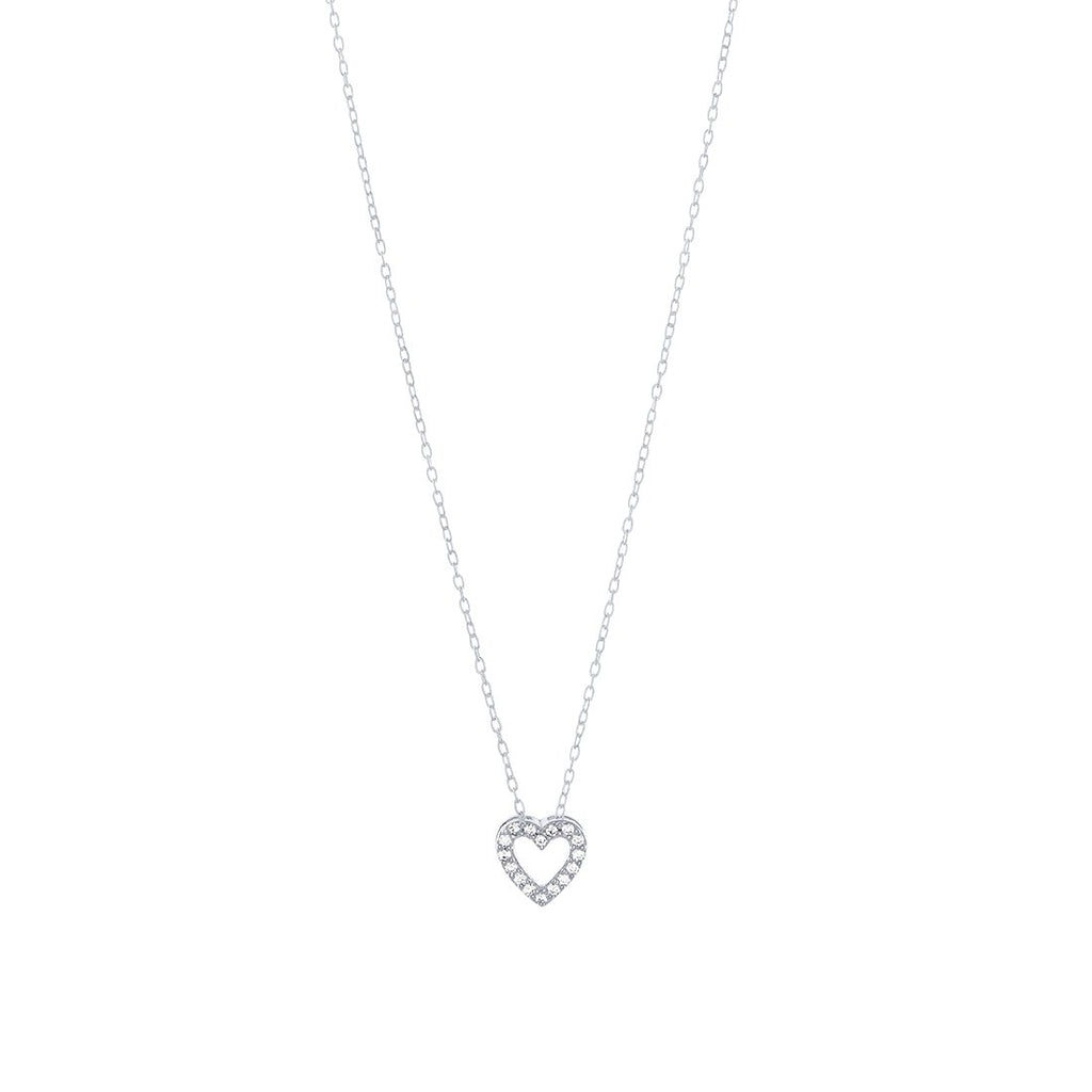 40cm Open Heart Necklace with Cubic Zirconia in Sterling Silver