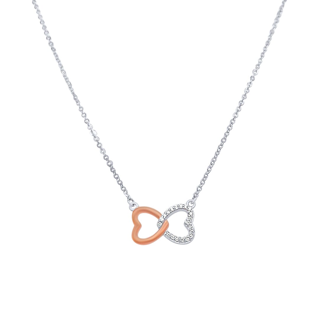 45cm Heart and Rose Necklace with Cubic Zirconia in Sterling Silver Necklaces Bevilles 