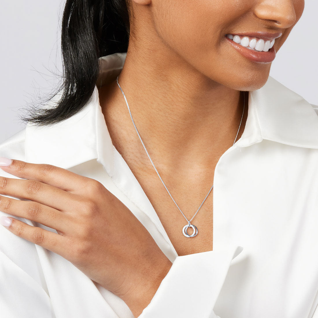 Open Circle Necklace with Cubic Zirconia in Sterling Silver Necklaces Bevilles