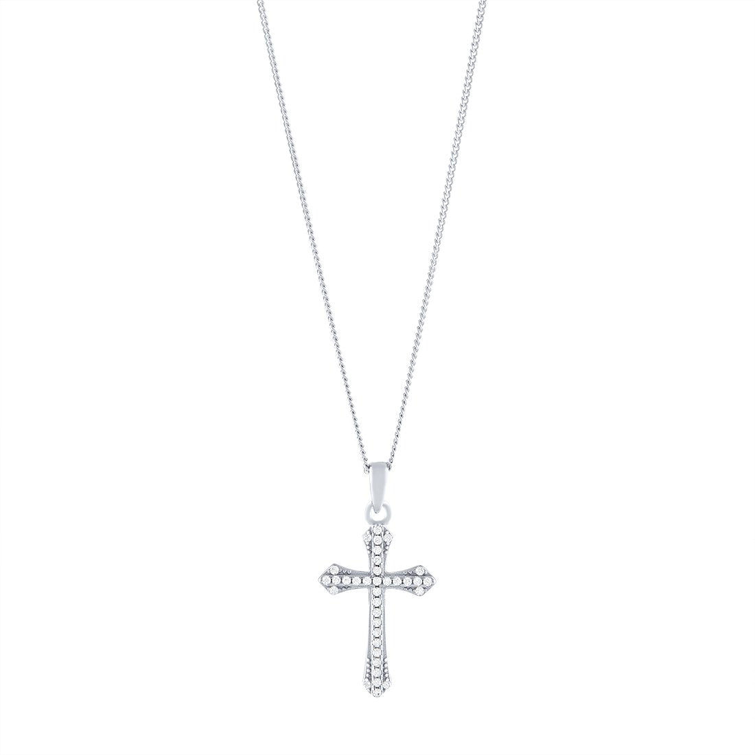 Sterling Silver Flared Cross Necklace with Cubic Zirconia 45cm Necklaces Bevilles