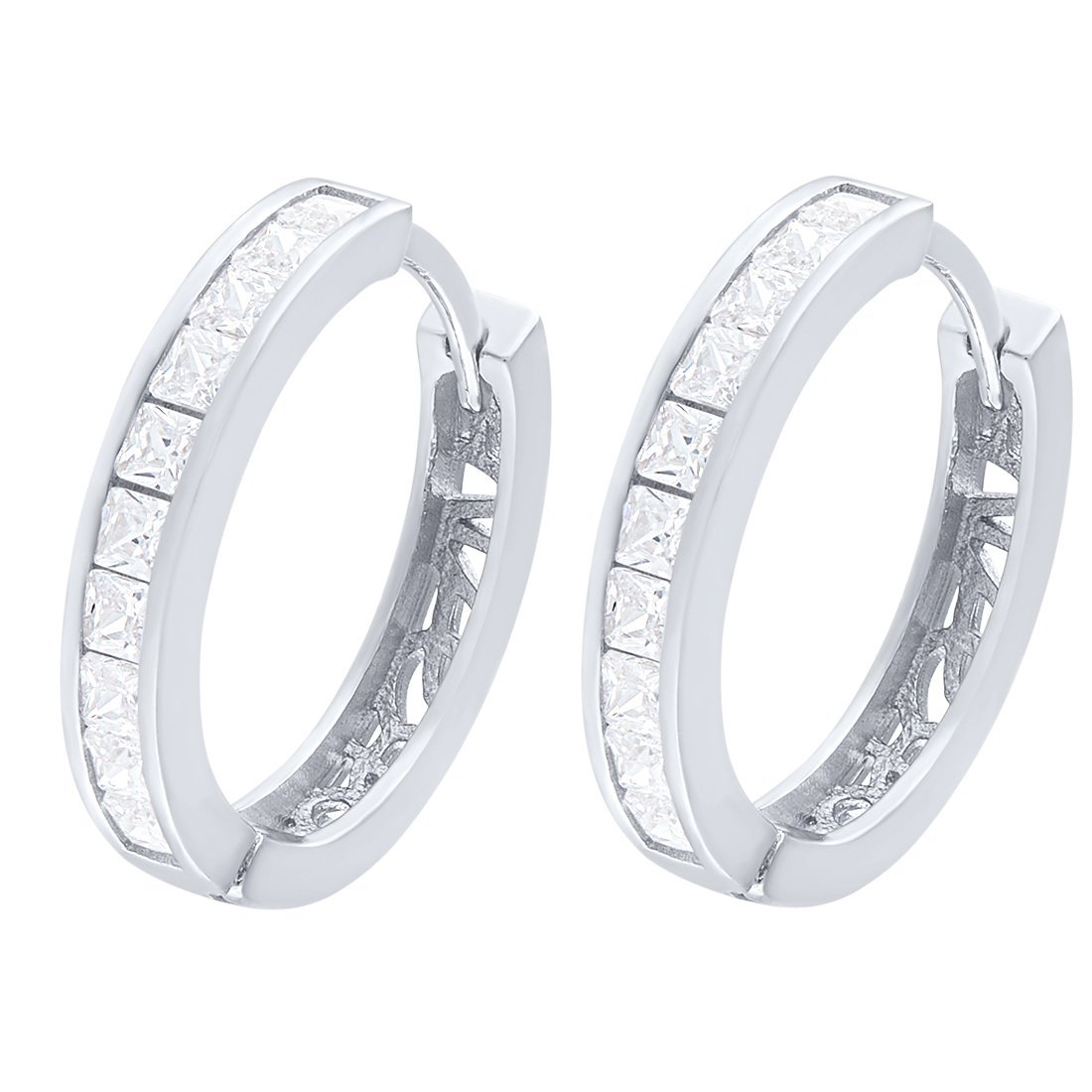 Sterling Silver Hoop Earrings with Cubic Zirconia Earrings Bevilles