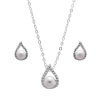 Synthetic White Pearl Necklace and Earrings Set in Sterling Silver Jewellery Sets Bevilles
