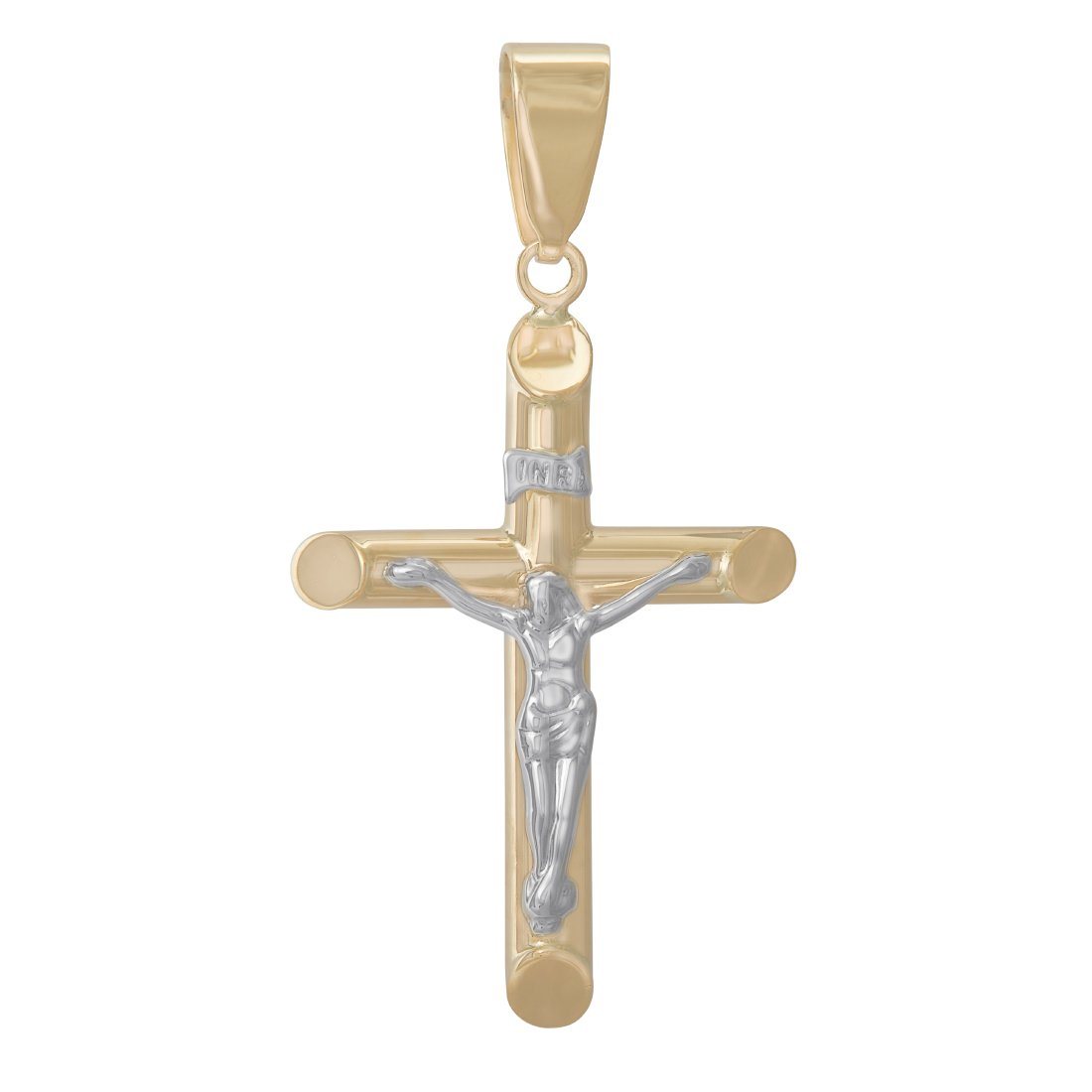 Cross Crucifix Pendant in 9ct Two Tone Gold Necklaces Bevilles