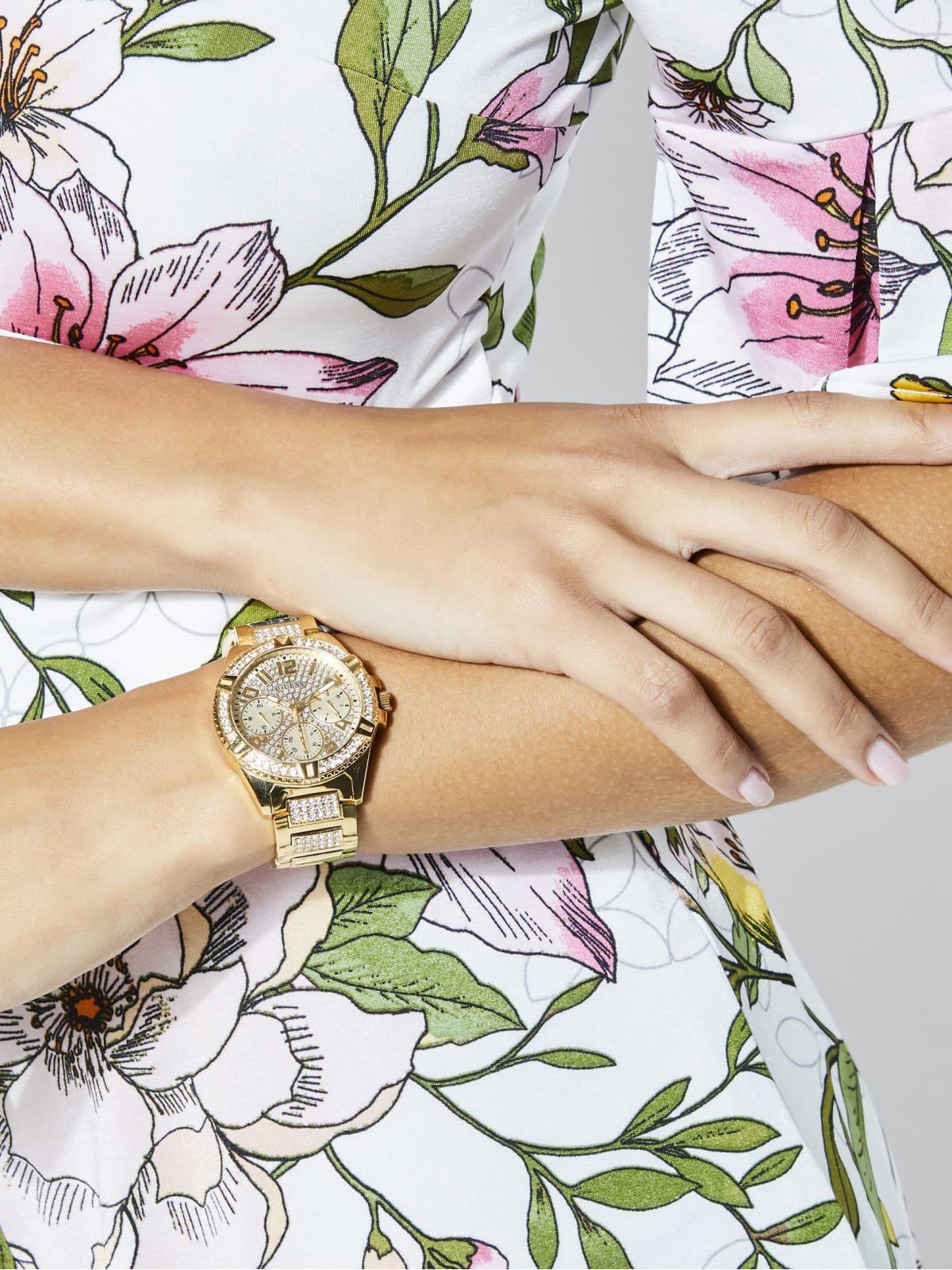 Guess Lady Frontier Crystal Gold Watch W1156L2 Watches Guess