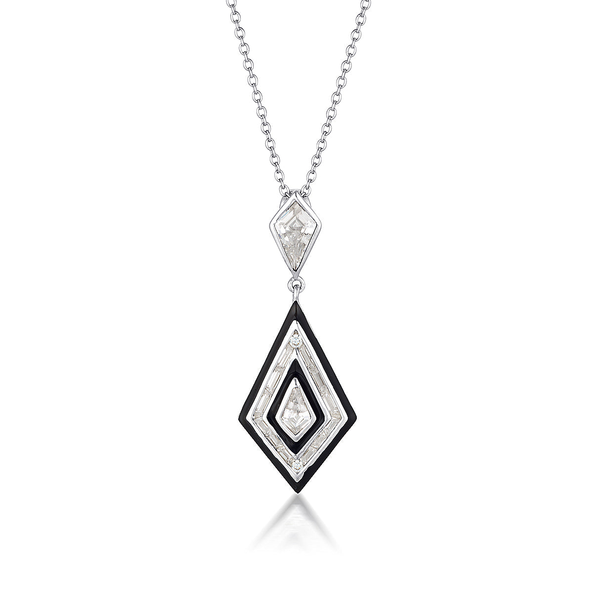 GEORGINI REFLECTION ART DECO PENDANT SILVER & BLACK ENAMEL Georgini