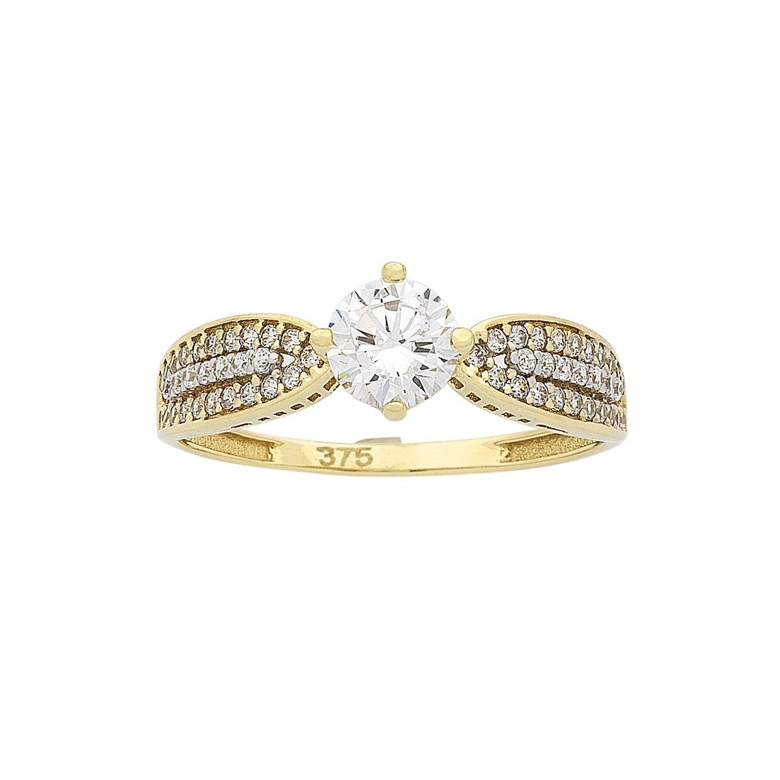 9ct Yellow Gold Cubic Zirconia Ring with Tapered Shoulders Rings Bevilles