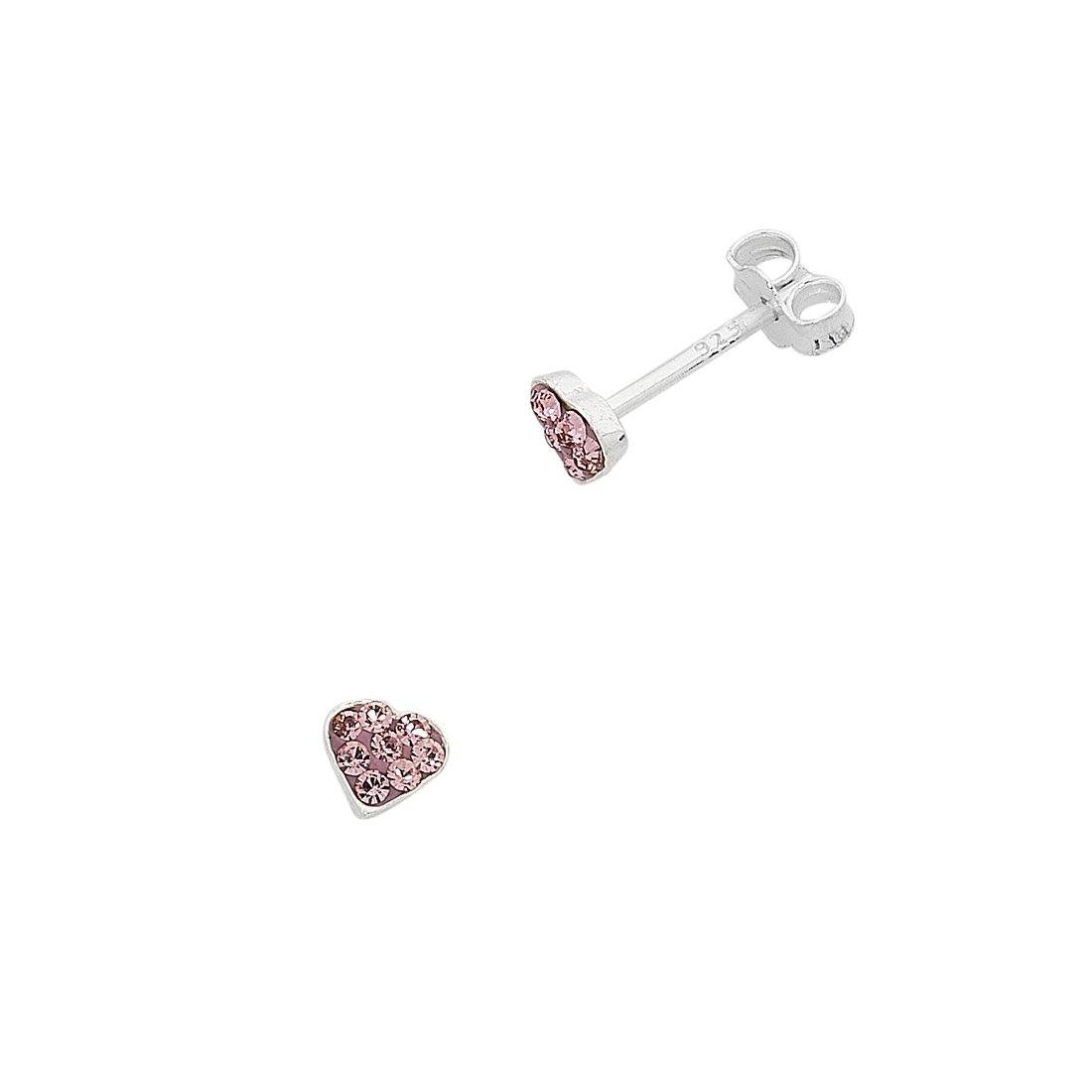 Children's Sterling Silver Pink Crystal Heart Stud Earrings Earrings Bevilles