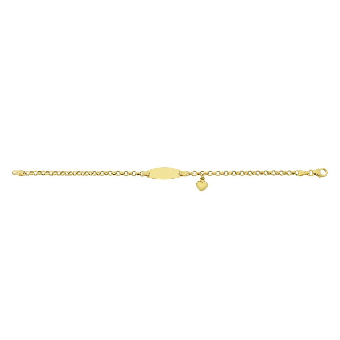 Girls 9ct Yellow Gold Silver Infused ID Bracelet with Heart Charm Bracelets Bevilles