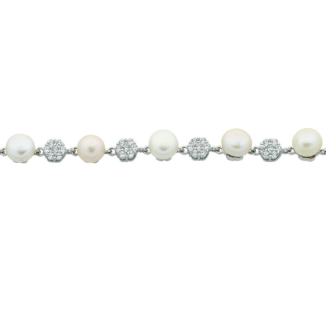 Sterling Silver Freshwater Pearl & Cubic Zirconia Bracelet Bracelets Bevilles