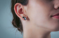 GEORGINI REFLECTION OVAL STUD EARRINGS SILVER & BLACK ENAMEL Georgini