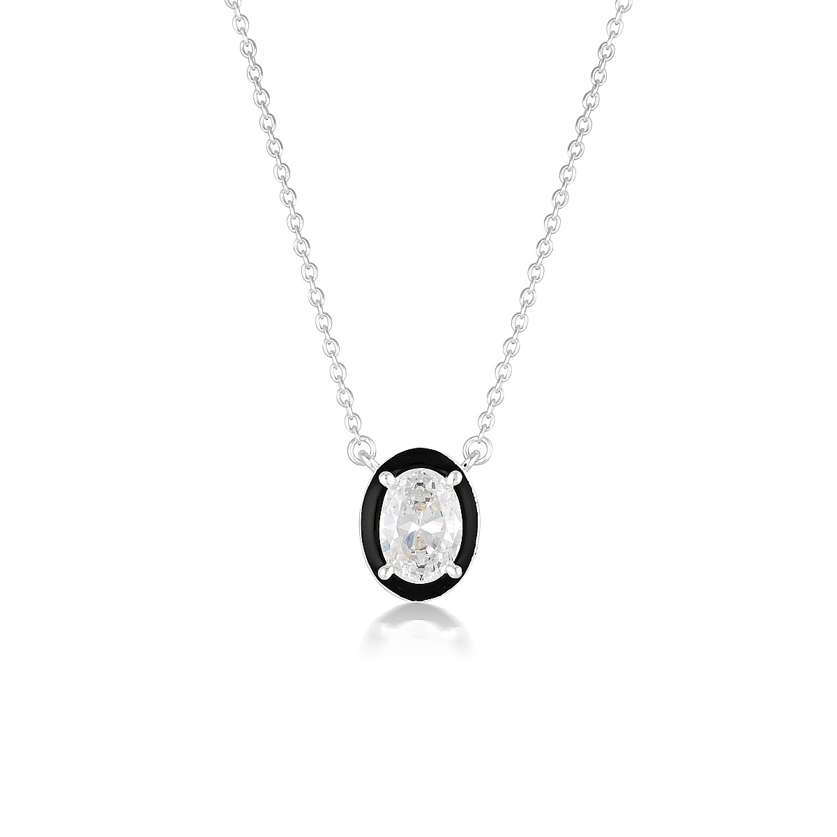 GEORGINI REFLECTION OVAL PENDANT SILVER & BLACK ENAMEL Georgini