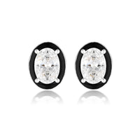GEORGINI REFLECTION OVAL STUD EARRINGS SILVER & BLACK ENAMEL Georgini