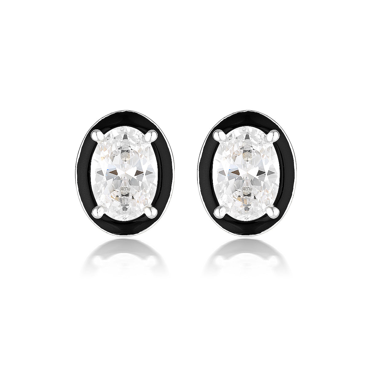 GEORGINI REFLECTION OVAL STUD EARRINGS SILVER & BLACK ENAMEL Georgini