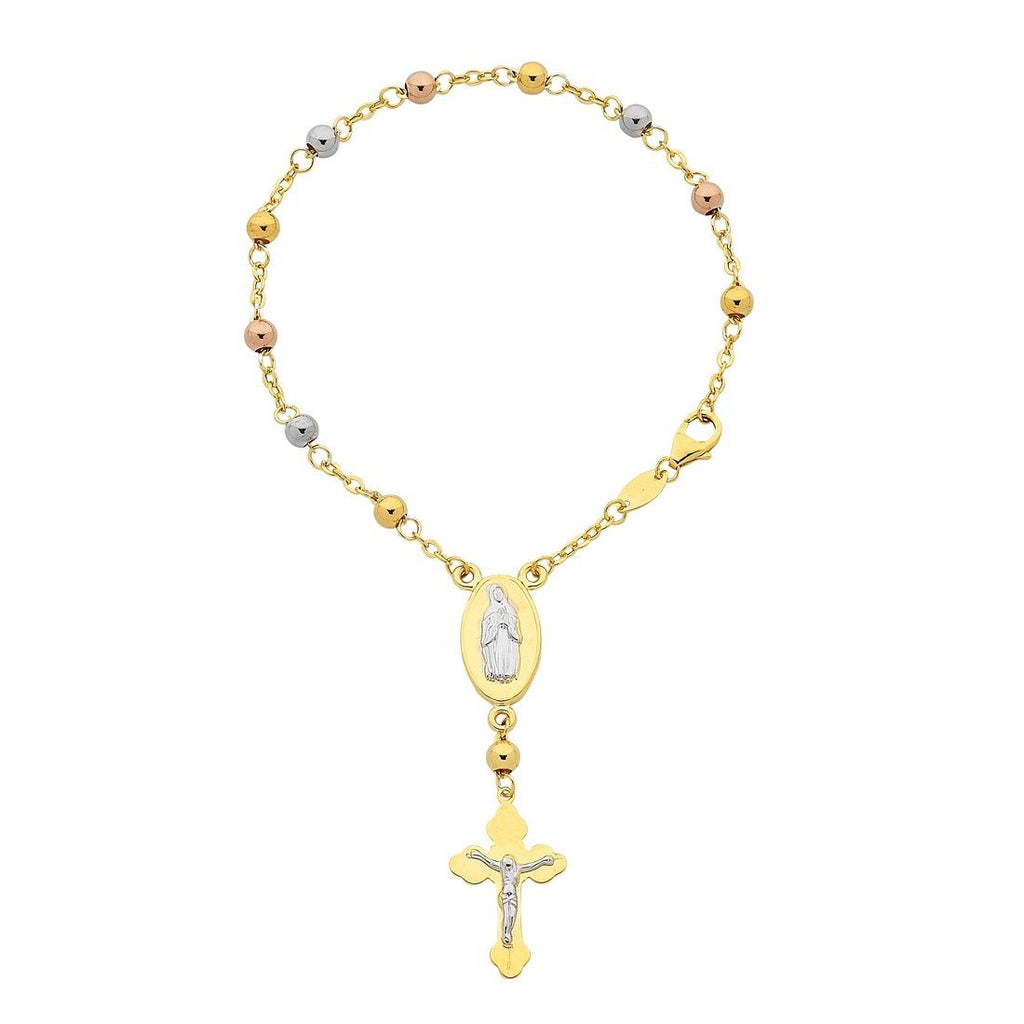 9ct Yellow Gold Silver Infused 3 Tone Rosary Bead Bracelet Bevilles