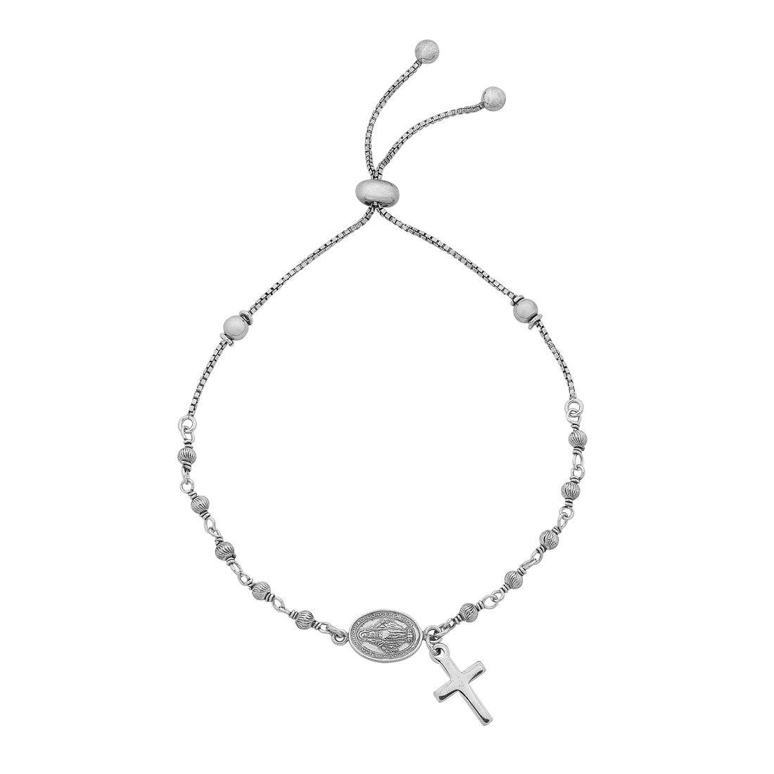 Sterling Silver Our Lady Mary Rosary Beads Bolo Bracelet Bracelets Bevilles