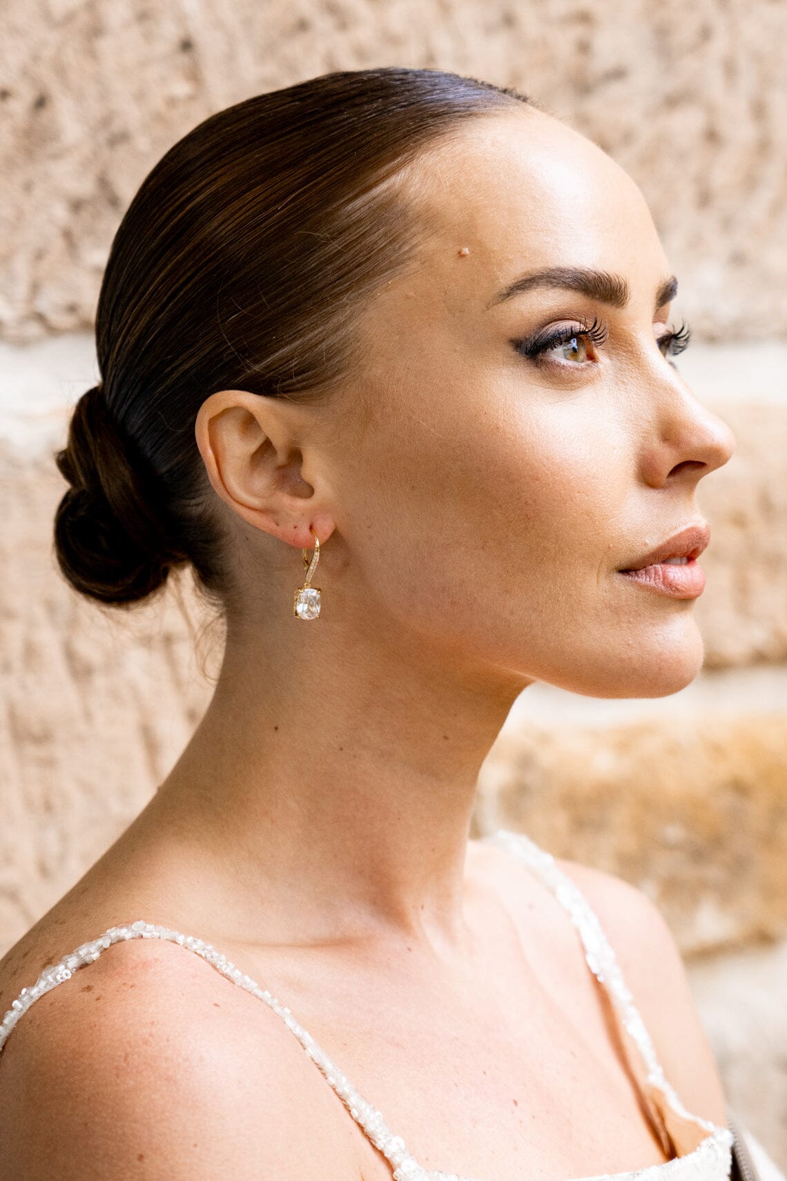 SYDNEY SOIRÉE ELAINE CUSHION CUT DROP EARRINGS GOLD Bevilles Jewellers 