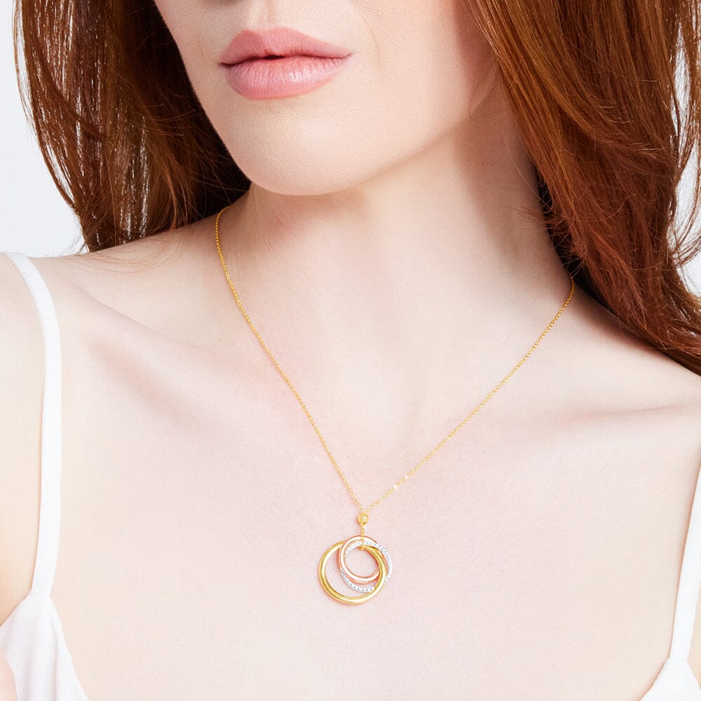 9ct Yellow Gold Silver Infused Triple Lucky Rings Necklace Necklaces Bevilles 