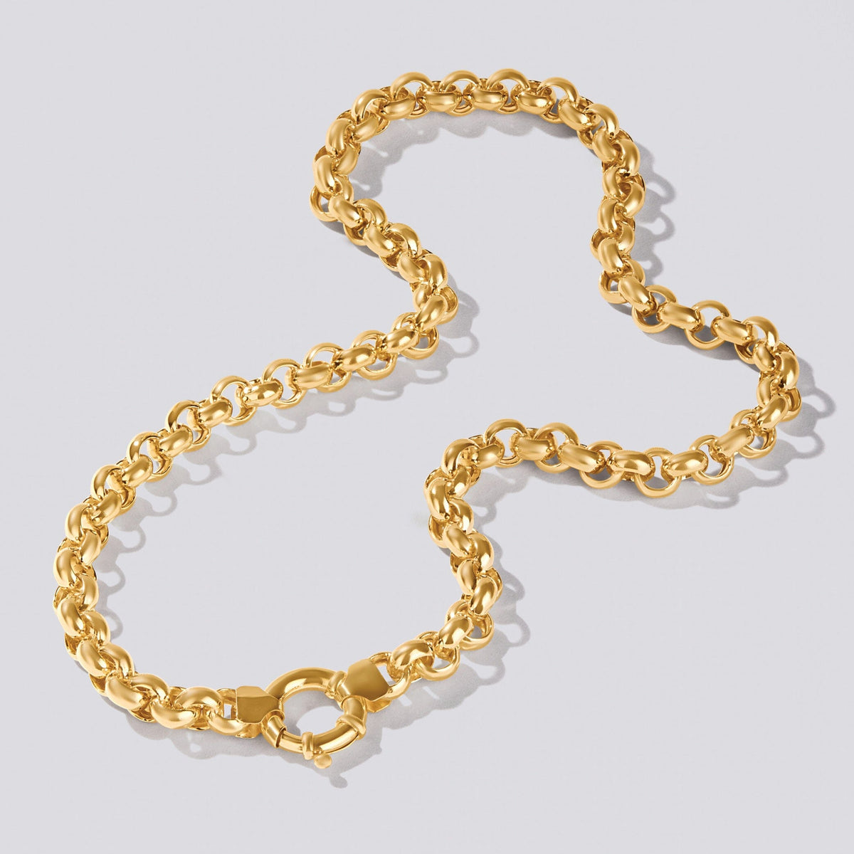 9ct Yellow Gold Silver Infused Belcher Necklace with Bolt Ring Necklaces Bevilles 