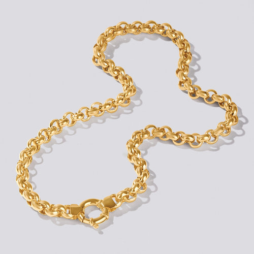 9ct Yellow Gold Silver Infused Belcher Necklace with Bolt Ring Necklaces Bevilles 