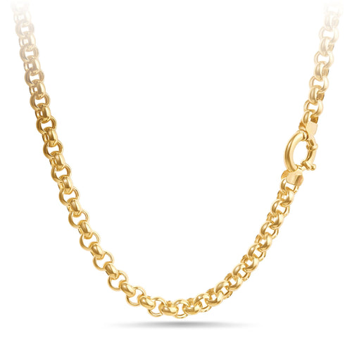 9ct Yellow Gold Silver Infused Belcher Necklace with Bolt Ring Necklaces Bevilles 