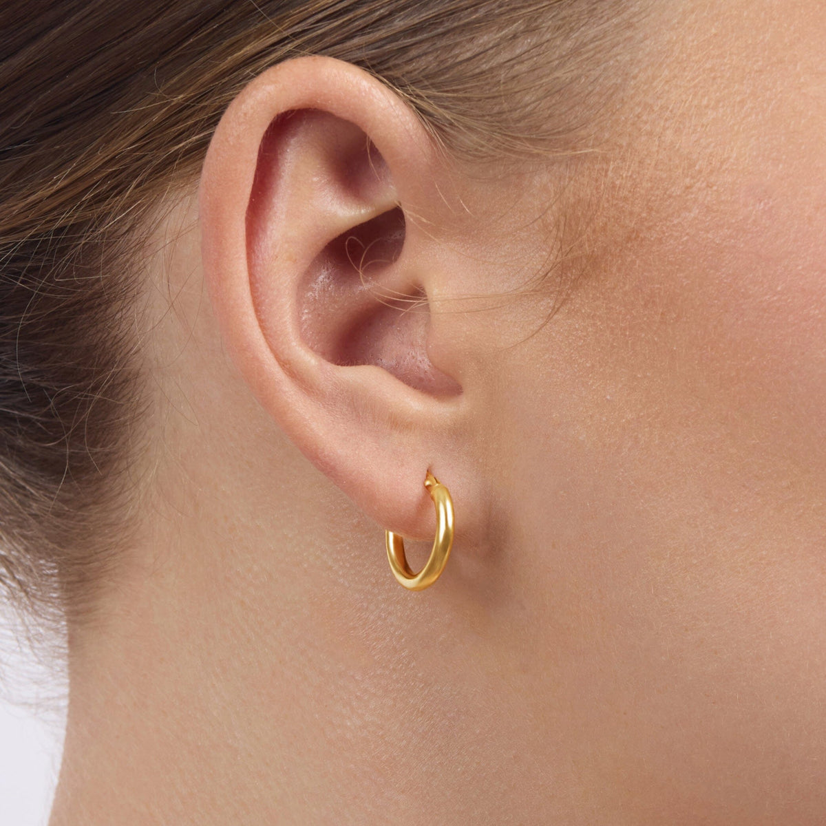 9ct Yellow Gold Silver Infused Plain Hoop Earrings 10mm Earrings Bevilles 