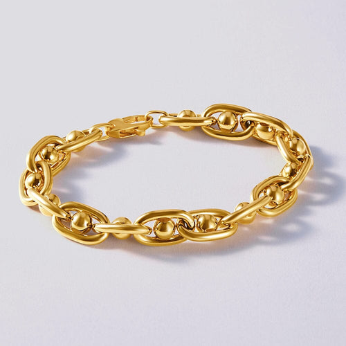 9ct Yellow Gold Silver Infused Beaded Rolo Bracelet Bevilles Jewellers 