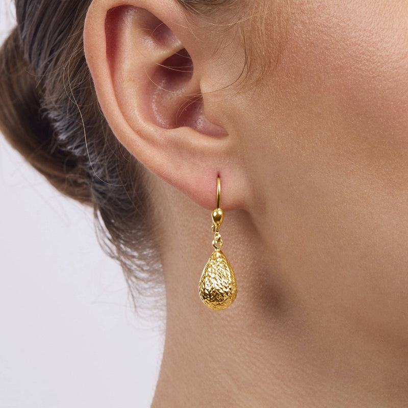 9kt Yellow Gold Silver Infused Pear Drop Earrings