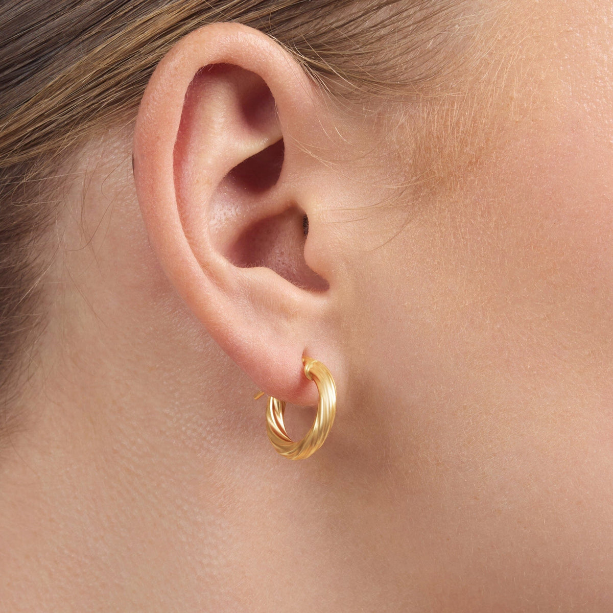 9ct Yellow Gold Silver Infused Twist Hoop Earrings 10mm Earrings Bevilles 